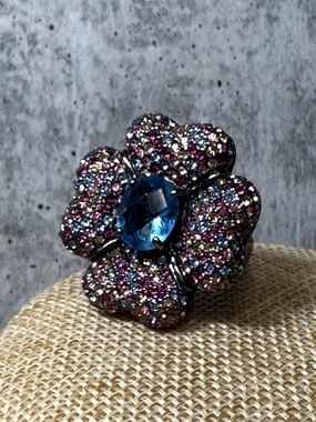 Joan Boyce Large Flower Multi-Color Statement Ring Size 7